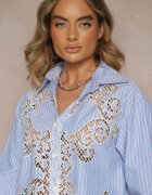 elsa.m by may Cămașă Scurtă Albastră din Bumbac Decorată cu Inserții Ajurate Nunora