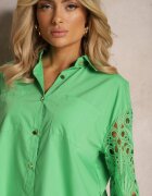 elsa.m by may Cămașă Verde cu o Croială Lejeră cu Inserții Ajurate la Mâneci Nasira