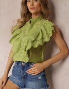 elsa.m by may Cămașă Verde cu Volane Largi în Față și pe Umeri Clioni