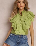 elsa.m by may Cămașă Verde cu Volane Largi în Față și pe Umeri Clioni