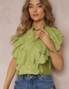 elsa.m by may Cămașă Verde cu Volane Largi în Față și pe Umeri Clioni