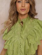 elsa.m by may Cămașă Verde cu Volane Largi în Față și pe Umeri Clioni