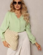 elsa.m by may Cămașă Verde de Bumbac cu decolteu triunghiular încheiată cu nasturi decorată cu dantelă Salmattera