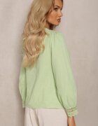 elsa.m by may Cămașă Verde de Bumbac cu decolteu triunghiular încheiată cu nasturi decorată cu dantelă Salmattera