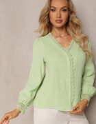 elsa.m by may Cămașă Verde de Bumbac cu decolteu triunghiular încheiată cu nasturi decorată cu dantelă Salmattera