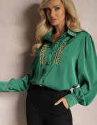 elsa.m by may Cămașă Verde de Satin cu Zirconii Perle și Guler Dokeria