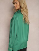 elsa.m by may Cămașă Verde de Satin cu Zirconii Perle și Guler Dokeria