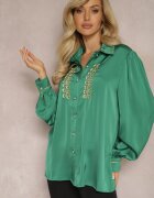 elsa.m by may Cămașă Verde de Satin cu Zirconii Perle și Guler Dokeria