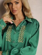elsa.m by may Cămașă Verde de Satin cu Zirconii Perle și Guler Dokeria