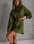 elsa.m by may Cămașă Verde din bumbac și viscoză croială lungă oversize cu curea Tethys