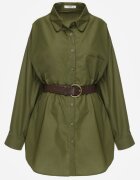 elsa.m by may Cămașă Verde din bumbac și viscoză croială lungă oversize cu curea Tethys