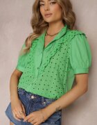 elsa.m by may Cămașă Verde din Țesătură de Dantelă cu Broderie și Guler Tunică Mardellia