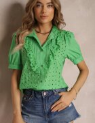 elsa.m by may Cămașă Verde din Țesătură de Dantelă cu Broderie și Guler Tunică Mardellia