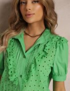 elsa.m by may Cămașă Verde din Țesătură de Dantelă cu Broderie și Guler Tunică Mardellia