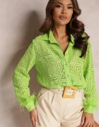 elsa.m by may Cămașă Verde din Țesătură de Dantelă Decorată cu Pene La Mâneci Puregold