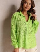 elsa.m by may Cămașă Verde din Țesătură de Dantelă Decorată cu Pene La Mâneci Puregold