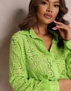 elsa.m by may Cămașă Verde din Țesătură de Dantelă Decorată cu Pene La Mâneci Puregold