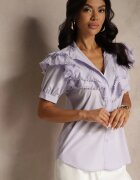 elsa.m by may Cămașă Violetă Din Dantelă cu Mânecă Scurtă și Volane în Față Audrea