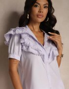 elsa.m by may Cămașă Violetă Din Dantelă cu Mânecă Scurtă și Volane în Față Audrea