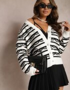 elsa.m by may Cardigan Alb cu dungi din viscoză Decorat cu Zirconii și nasturi Kleviona