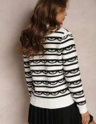 elsa.m by may Cardigan Alb cu dungi din viscoză Decorat cu Zirconii și nasturi Kleviona