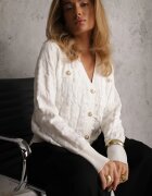 elsa.m by may Cardigan Alb cu nasturi decorativi și borduri striate Zymira