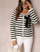 elsa.m by may Cardigan Alb din tricot vâscoză cu dungi cu fundă din satin Apiemia
