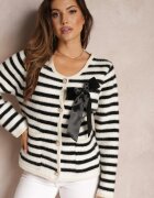 elsa.m by may Cardigan Alb din tricot vâscoză cu dungi cu fundă din satin Apiemia