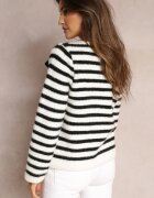 elsa.m by may Cardigan Alb din tricot vâscoză cu dungi cu fundă din satin Apiemia
