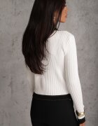 elsa.m by may Cardigan Alb din Viscoză cu Broșă Decorat cu Lanț și Fir Metalic Rileal