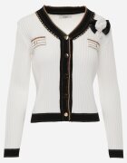 elsa.m by may Cardigan Alb din Viscoză cu Broșă Decorat cu Lanț și Fir Metalic Rileal