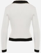 elsa.m by may Cardigan Alb din Viscoză cu Broșă Decorat cu Lanț și Fir Metalic Rileal