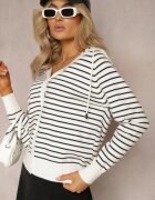 elsa.m by may Cardigan alb din viscoză cu dungi cu glugă și nasturi Oevira