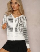 elsa.m by may Cardigan alb din viscoză cu dungi cu glugă și nasturi Oevira