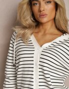 elsa.m by may Cardigan alb din viscoză cu dungi cu glugă și nasturi Oevira