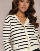 elsa.m by may Cardigan Alb din viscoză cu dungi cu nasturi decorativi și imitație de buzunare Zaffina