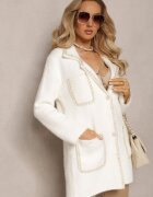 elsa.m by may Cardigan Alb din Viscoză cu Fir Metalic Închis cu nasturi perlați Exousa