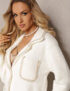elsa.m by may Cardigan Alb din Viscoză cu Fir Metalic Închis cu nasturi perlați Exousa