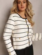 elsa.m by may Cardigan Alb din viscoză cu nasturi decorativi și Imprimeu în dungi Biesame
