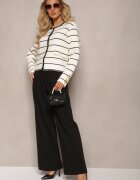 elsa.m by may Cardigan Alb din viscoză cu nasturi decorativi și Imprimeu în dungi Biesame