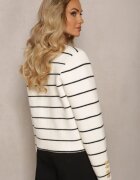 elsa.m by may Cardigan Alb din viscoză cu nasturi decorativi și Imprimeu în dungi Biesame