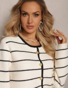 elsa.m by may Cardigan Alb din viscoză cu nasturi decorativi și Imprimeu în dungi Biesame