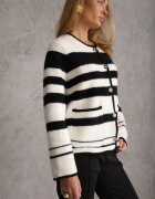elsa.m by may Cardigan Alb-Negru încheiat din tricot de viscoză în dungi Aiwana