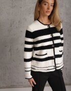 elsa.m by may Cardigan Alb-Negru încheiat din tricot de viscoză în dungi Aiwana