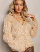 elsa.m by may Cardigan Bej cu puf mai lung cu perle și zirconii Aretina