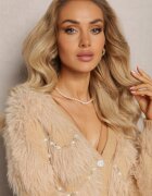 elsa.m by may Cardigan Bej cu puf mai lung cu perle și zirconii Aretina