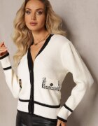elsa.m by may Cardigan Bej Deschis Din Viscoză cu Bordură Contrastantă și Aplicații Narjee