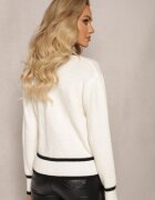 elsa.m by may Cardigan Bej Deschis Din Viscoză cu Bordură Contrastantă și Aplicații Narjee