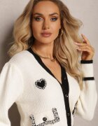 elsa.m by may Cardigan Bej Deschis Din Viscoză cu Bordură Contrastantă și Aplicații Narjee