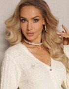 elsa.m by may Cardigan Bej deschis din Viscoză cu Bordură Decorativă și nasturi bijuterie Naeolla